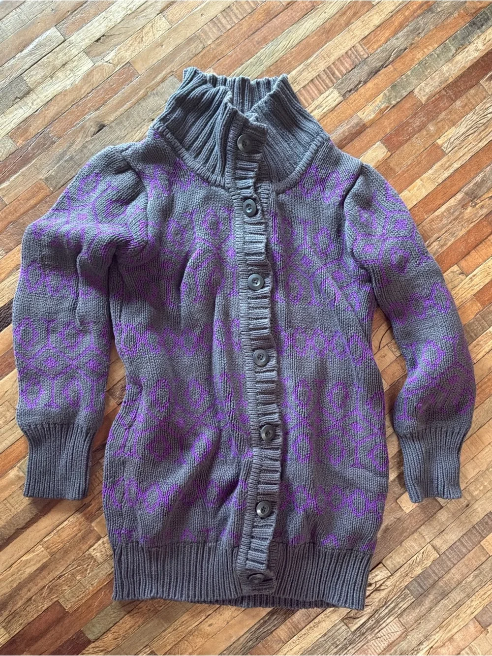 Mossimo Supply Co. Gray & Purple Knit Button-Front Kids Cardigan